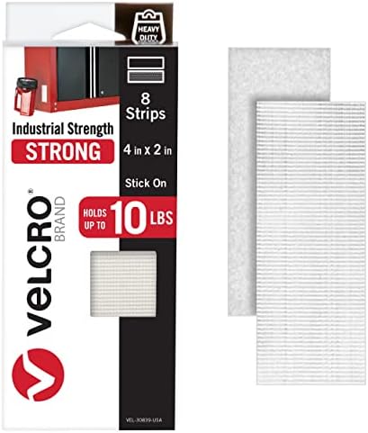 רצועות כבדות של Velcro מותג עם דבק | 8 סטים, לבן | רחב 4in x 2in | מחזיק 10 פאונד | מקל כוח תעשייתי בקלטת |
